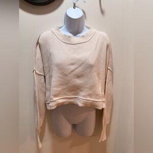 Pink Rose Women's Soft Cream Crew Neck Cropped Sweater